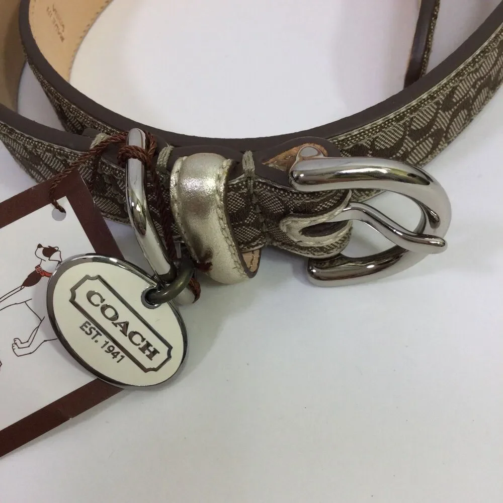 Coach 8837 Signature Jacquard Dog Collar Brown Gold Trim Charm Size XL